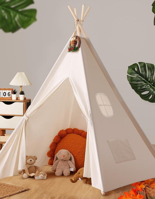 Load image into Gallery viewer, Teepee Tent for Kids with Carry Case, Natural Cotton Canvas Teepee Play Tent, Toys for Girls/Boys Indoor &amp; Outdoor Playing
