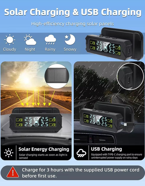 Load image into Gallery viewer, Auto Tire Pressure Monitoring System Digital Display External TPMS Real-Time Alarm System with Sensors 6Bar Safety Warning
