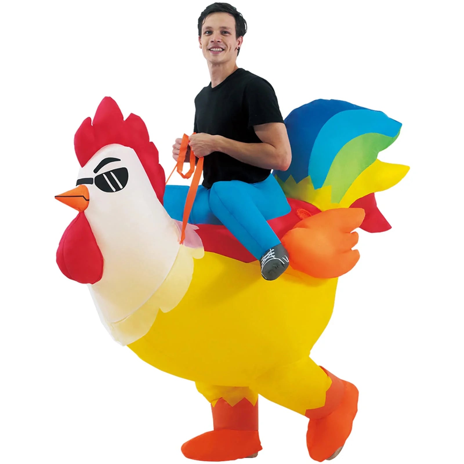 Inflatable Costume Riding Rooster, Blow up Ride on Chicken for Holiday/Festivals/Party