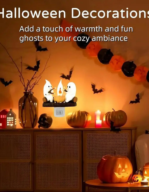 Load image into Gallery viewer, New Fashionable Ghost Campfire Nightlight Ghost Campfire Flickering Plug in Night Light Halloween Ghost Pumpkin Night Light
