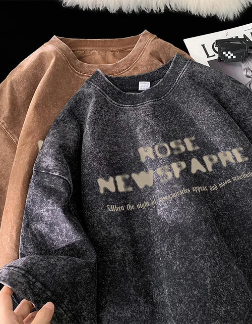 Load image into Gallery viewer, Gothic Washed Tshirts Rose Printed Streetwear Men T-Shirt O-Neck Oversized Korean Short Sleeve Tops Harajuku Casual Male Tee
