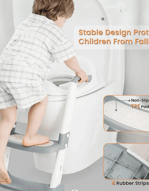 Load image into Gallery viewer, Potty Training Seat with Step Stool Ladder, Foldable Training Seat with Handles, Height Adjustable for Toddlers (Gray)
