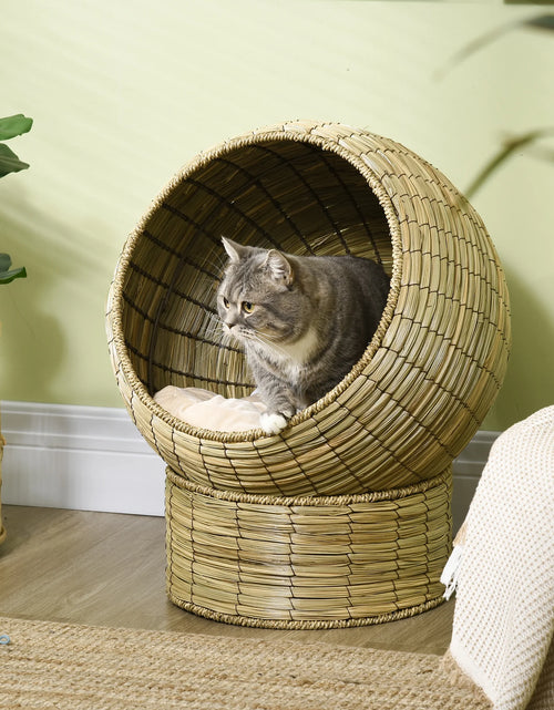 Load image into Gallery viewer, Elevated Cat Bed W/ Cat Egg Chair Shape, Raised Wicker Cat Bed
