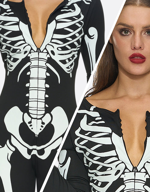 Load image into Gallery viewer, Glow in the Dark Skeleton Costume for Adults Women Halloween Dress up Party Role Playing Cosplay
