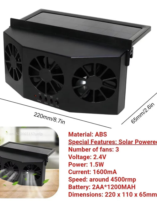 Load image into Gallery viewer, Solar Car Fan USB Rechargeable Exhaust Fan Air Circulation Cooling and Heat Dissipation High Wind Power 2/3 Head Ventilation Fan
