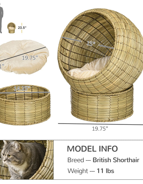 Load image into Gallery viewer, Elevated Cat Bed W/ Cat Egg Chair Shape, Raised Wicker Cat Bed
