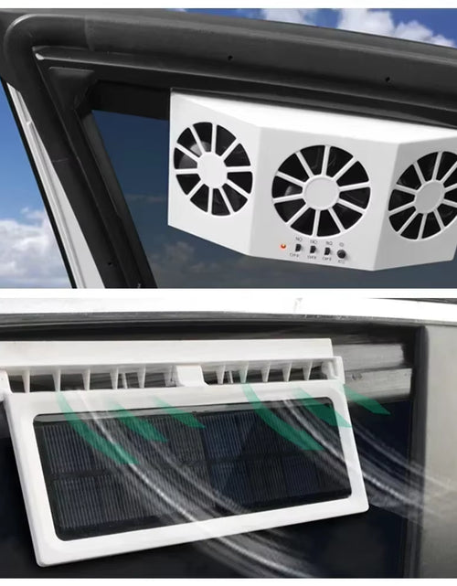 Load image into Gallery viewer, Solar Car Fan USB Rechargeable Exhaust Fan Air Circulation Cooling and Heat Dissipation High Wind Power 2/3 Head Ventilation Fan
