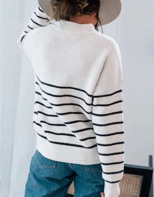 Load image into Gallery viewer, Sweaters for Women Quarter Zip Striped Sweaters Knitted Warm Pullover Sweaters
