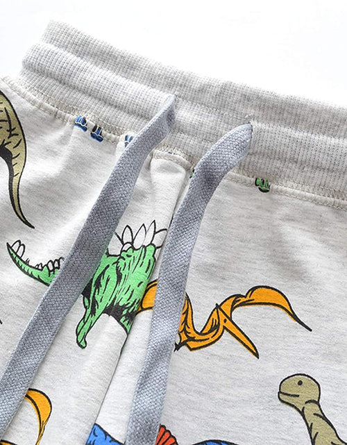 Load image into Gallery viewer, Boys Cartoon Print Dinosaur Monkey Pattern Cotton Pants Drawstring Elastic Sweatpants
