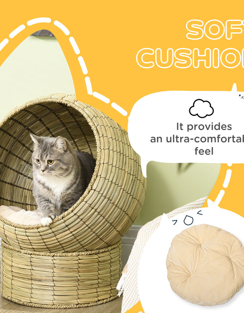 Load image into Gallery viewer, Elevated Cat Bed W/ Cat Egg Chair Shape, Raised Wicker Cat Bed
