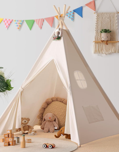 Load image into Gallery viewer, Teepee Tent for Kids with Carry Case, Natural Cotton Canvas Teepee Play Tent, Toys for Girls/Boys Indoor &amp; Outdoor Playing
