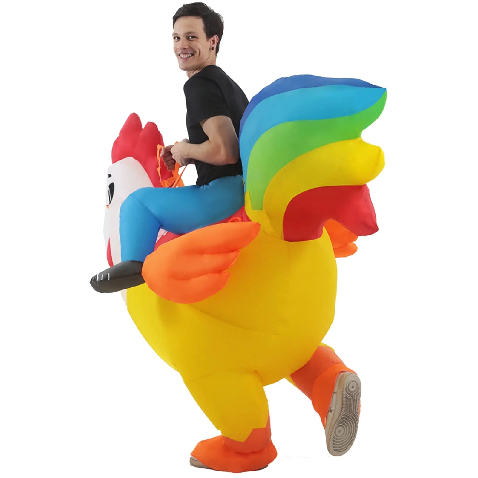 Inflatable Costume Riding Rooster, Blow up Ride on Chicken for Holiday/Festivals/Party