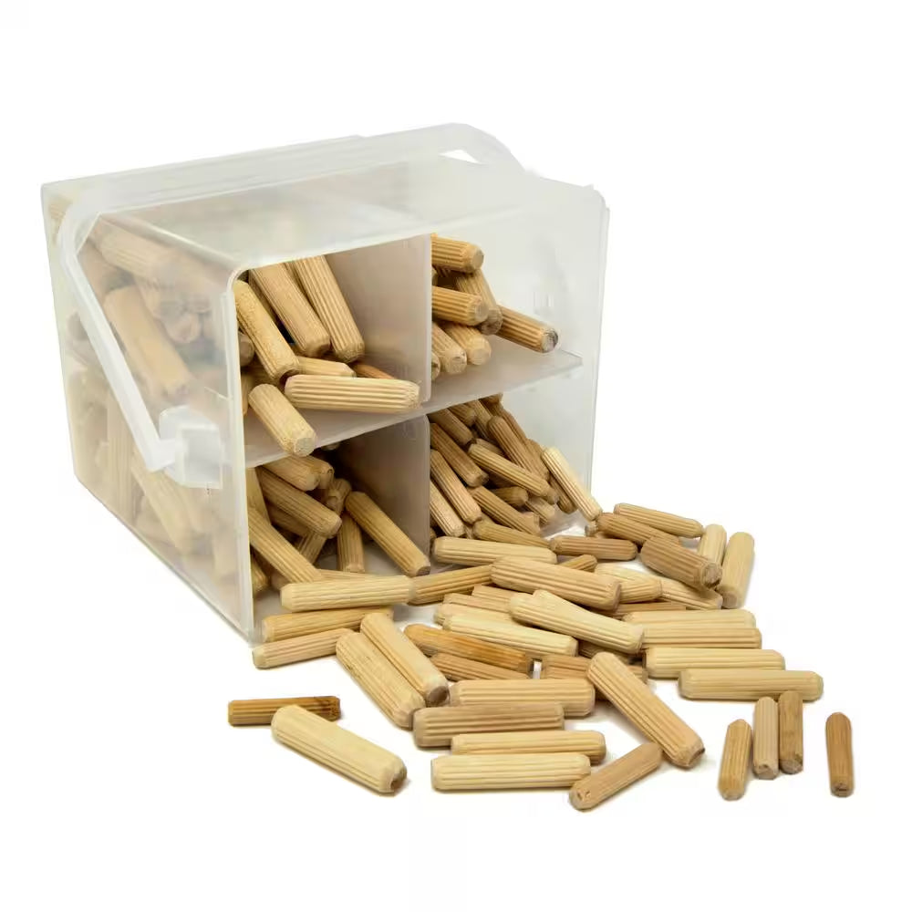 Fluted Dowel Pin Variety Bucket with 1/4 In., 5/16 In., and 3/8 In. Woodworking Dowels (400-Piece)