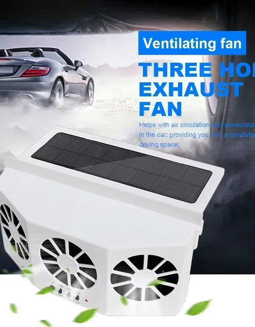 Load image into Gallery viewer, Solar Car Fan USB Rechargeable Exhaust Fan Air Circulation Cooling and Heat Dissipation High Wind Power 2/3 Head Ventilation Fan
