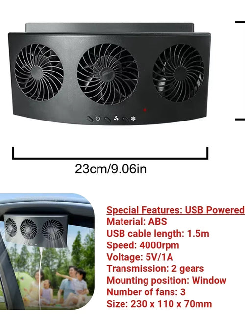 Load image into Gallery viewer, Solar Car Fan USB Rechargeable Exhaust Fan Air Circulation Cooling and Heat Dissipation High Wind Power 2/3 Head Ventilation Fan
